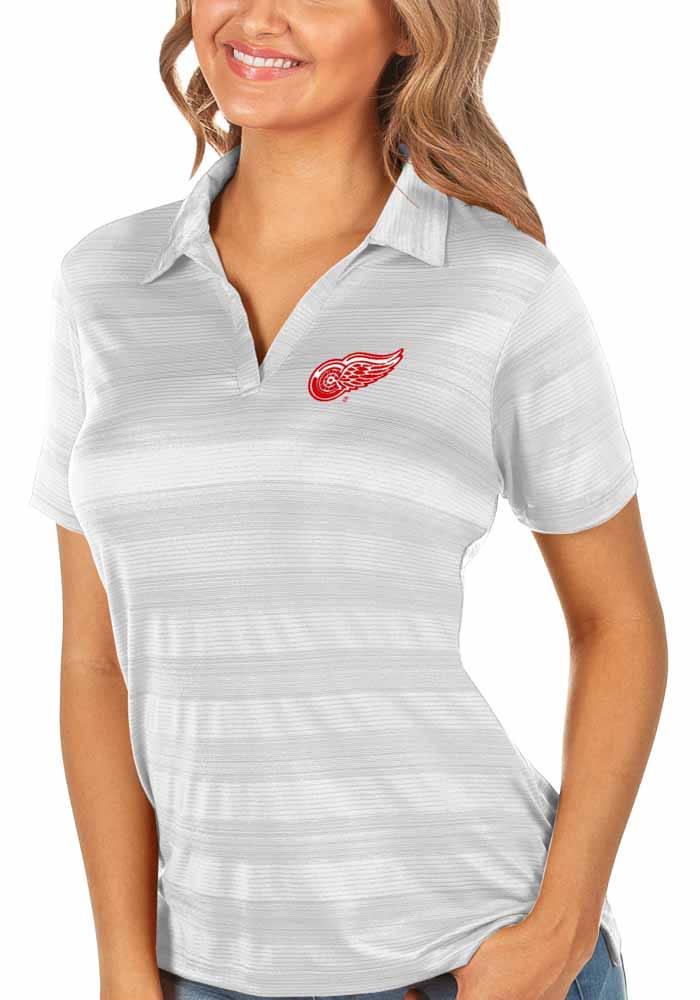 Antigua Detroit Red Wings Womens White Compass Short Sleeve Polo Shirt