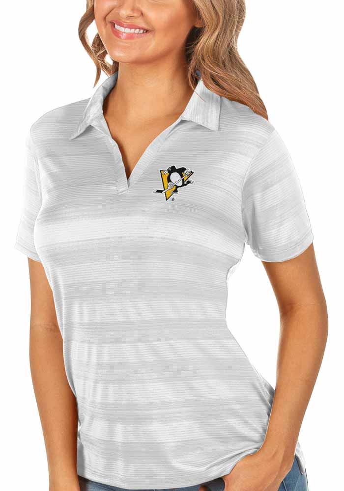 Antigua Pittsburgh Penguins Womens White Compass Short Sleeve Polo Shirt