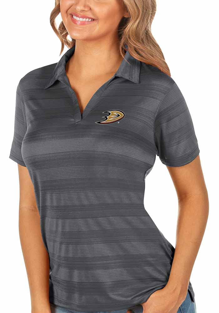 Antigua Anaheim Ducks Womens Grey Compass Short Sleeve Polo Shirt