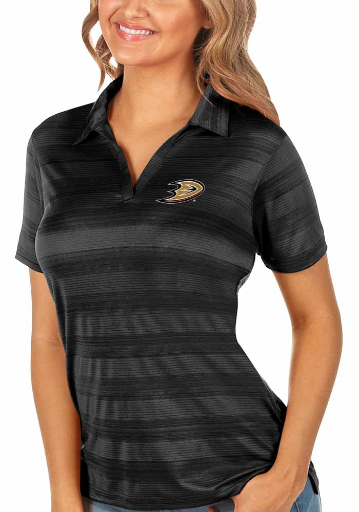 Antigua Anaheim Ducks Womens Black Compass Short Sleeve Polo Shirt