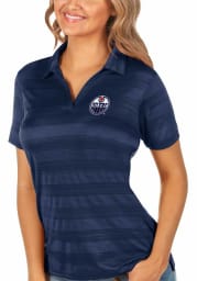 Antigua Edmonton Oilers Womens Navy Blue Compass Short Sleeve Polo Shirt