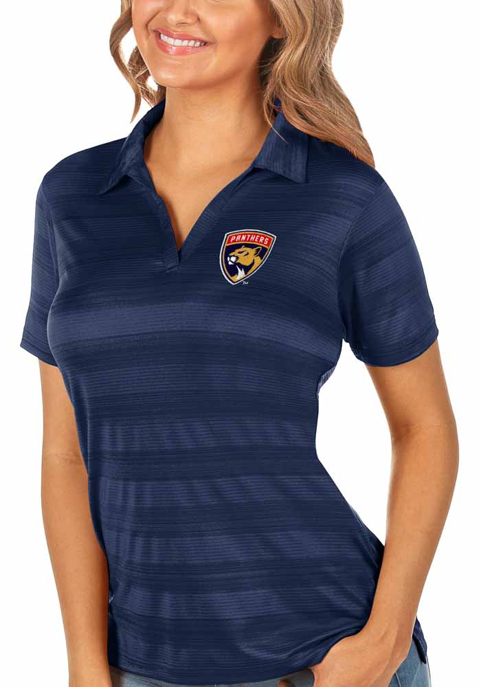 Antigua Florida Panthers Womens Navy Blue Compass Short Sleeve Polo Shirt
