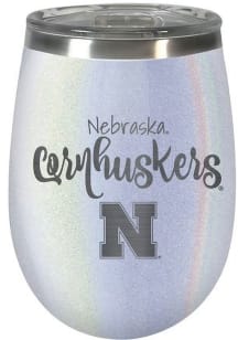 White Nebraska Cornhuskers 10oz Opal Script Logo Stainless Steel Stemless
