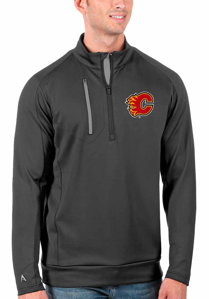 Antigua Calgary Flames Mens Grey Generation Long Sleeve 1/4 Zip Pullover
