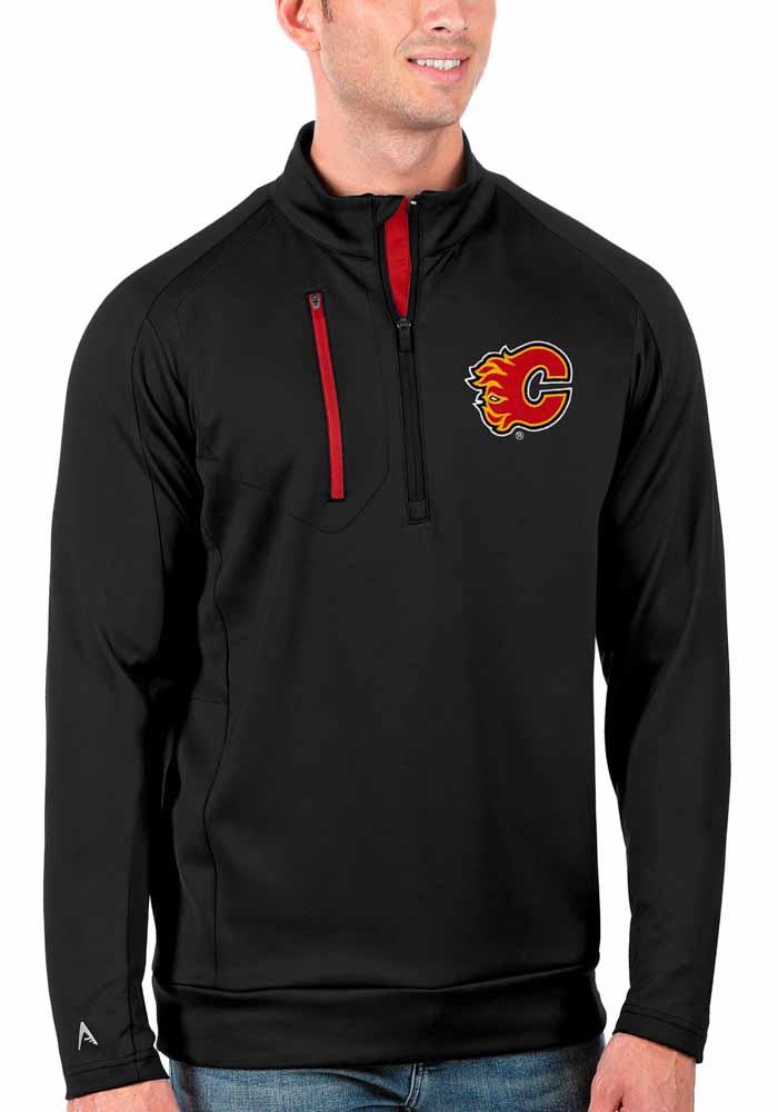 Antigua Calgary Flames Mens Black Generation Long Sleeve 1/4 Zip Pullover