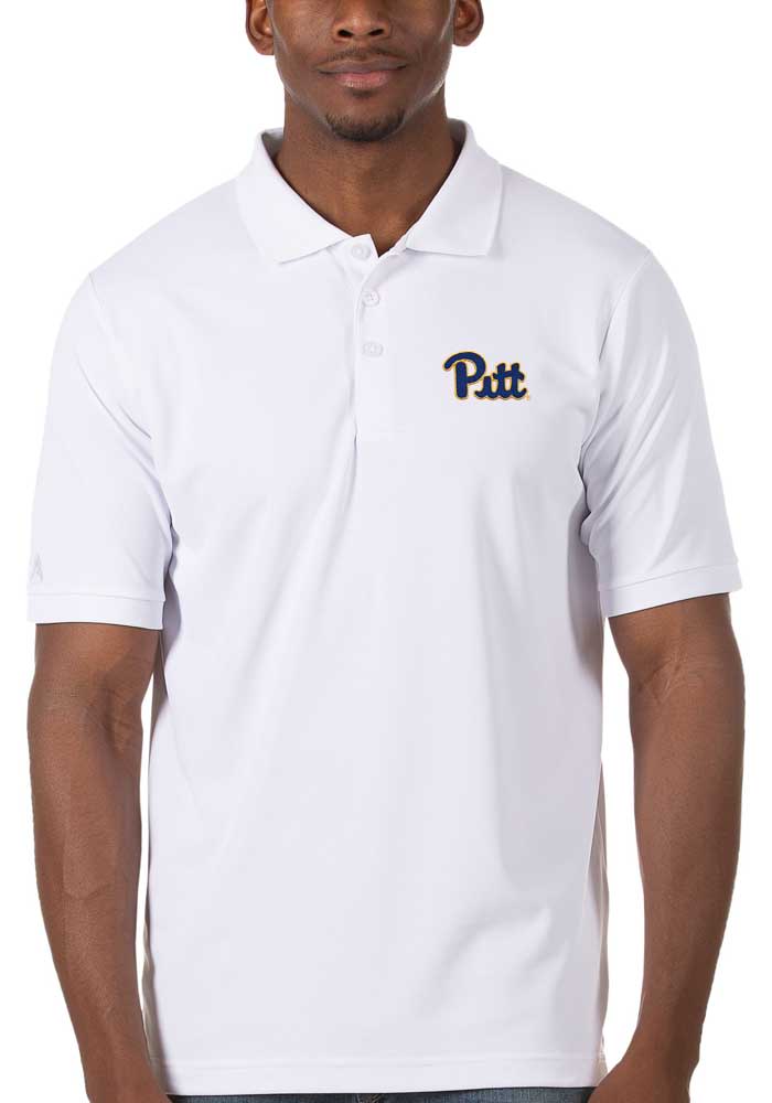 Antigua Pitt Panthers Mens White Legacy Pique Short Sleeve Polo