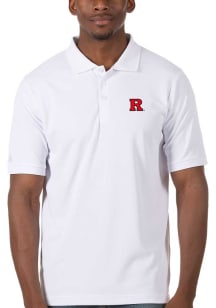Mens Rutgers Scarlet Knights White Antigua Legacy Pique Short Sleeve Polo Shirt