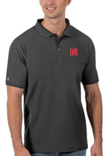 Mens Nebraska Cornhuskers Grey Antigua Legacy Pique Polo Short Sleeve Polo Shirt