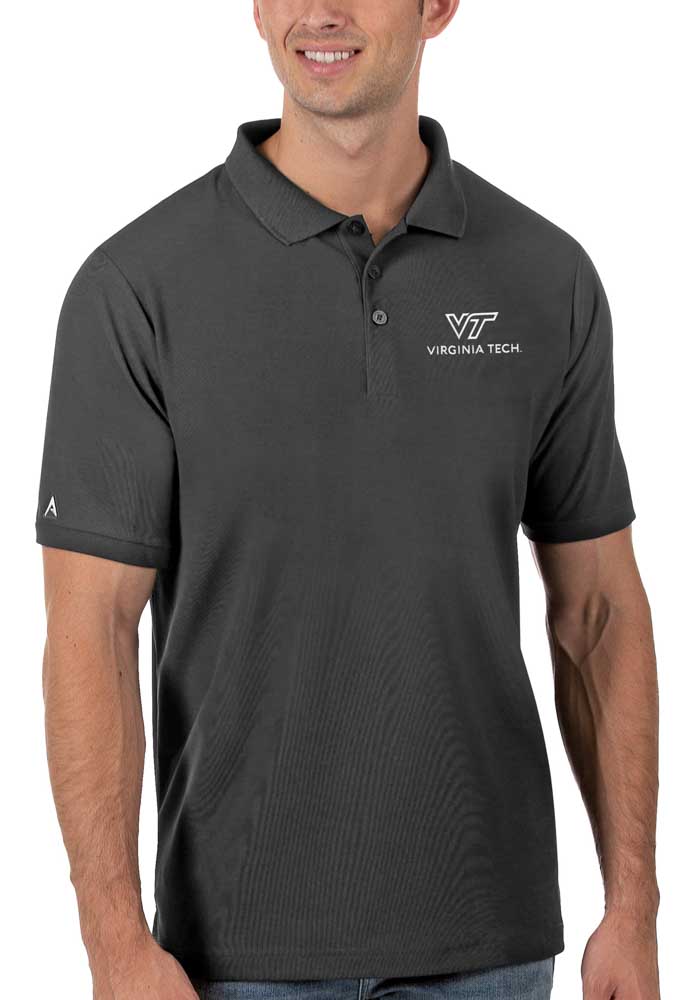 Antigua Virginia Tech Hokies Mens Grey Legacy Pique Short Sleeve Polo