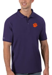 Antigua Clemson Tigers Mens Purple Legacy Pique Short Sleeve Polo