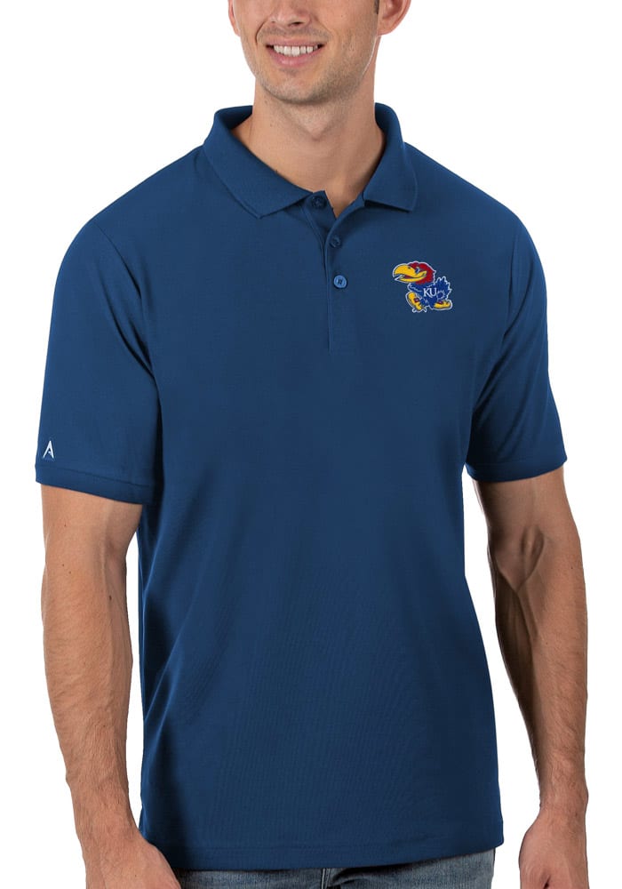 Antigua Kansas Jayhawks Mens Blue Legacy Pique Short Sleeve Polo
