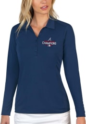 Antigua Atlanta Braves Womens Navy Blue 2021 World Series Champions Tribute Long Sleeve Polo Shirt