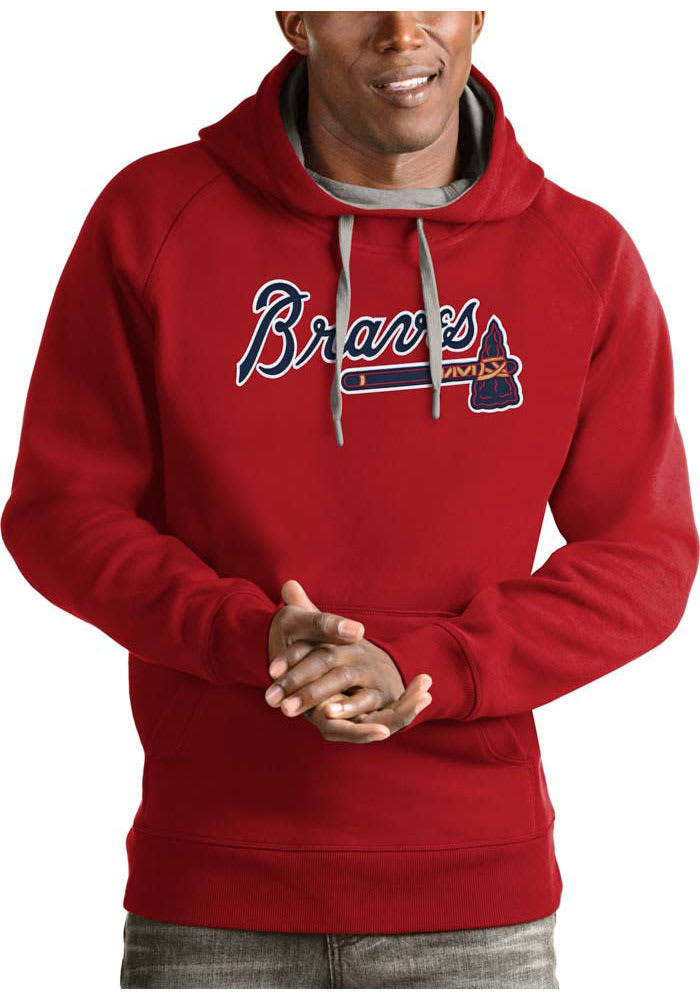 Antigua Atlanta Braves Red Strong Hold Long Sleeve Hoodie, Red, 100% POLYESTER, Size S, Rally House