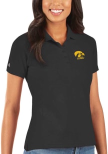Antigua Iowa Hawkeyes Womens Black Legacy Pique Short Sleeve Polo Shirt