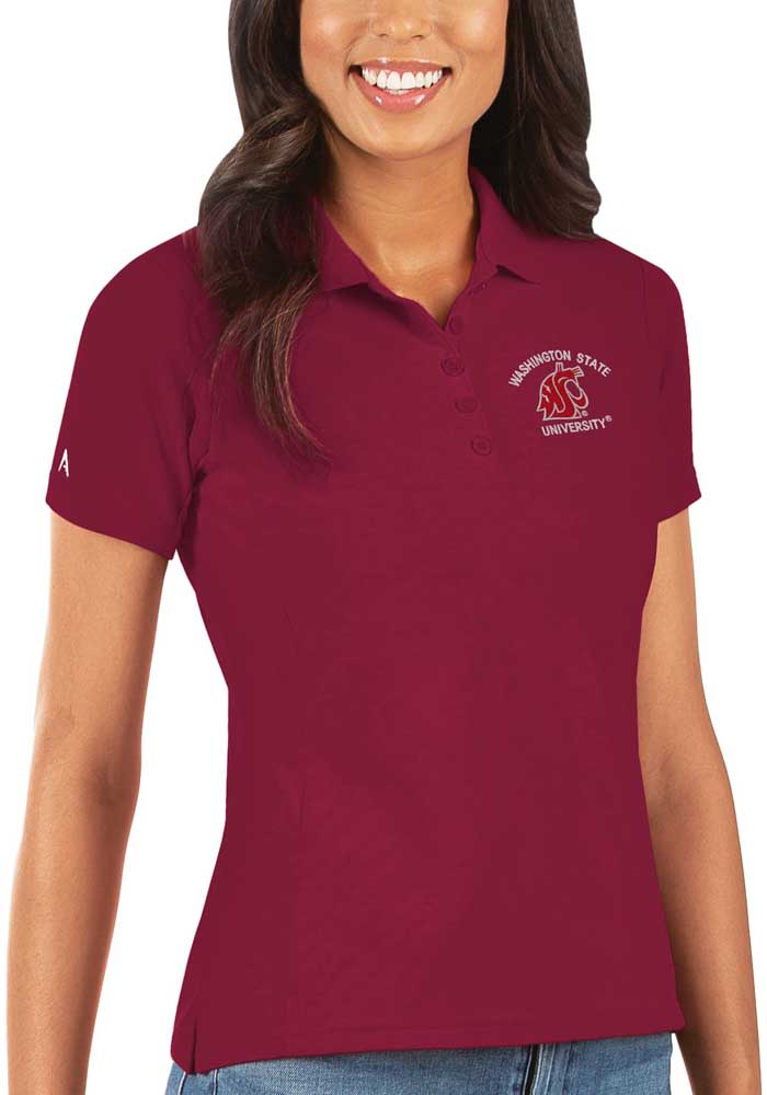 Antigua Washington State Cougars Womens Red Legacy Pique Short Sleeve Polo Shirt