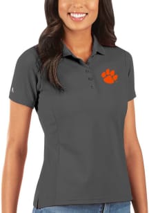Antigua Clemson Tigers Womens Grey Legacy Pique Short Sleeve Polo Shirt