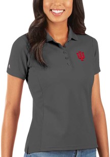 Womens Indiana Hoosiers Grey Antigua Legacy Pique Short Sleeve Polo Shirt