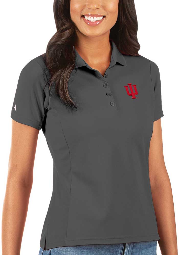 Antigua Indiana Hoosiers Womens Grey Legacy Pique Short Sleeve Polo Shirt