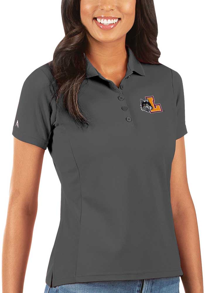 Antigua Loyola Ramblers Womens Grey Legacy Pique Short Sleeve Polo Shirt