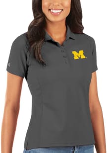 Antigua Michigan Wolverines Womens Grey Legacy Pique Short Sleeve Polo Shirt