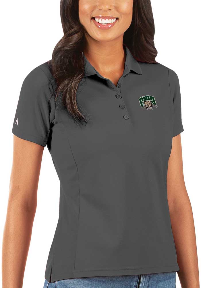 Antigua Ohio Bobcats Womens Grey Legacy Pique Short Sleeve Polo Shirt