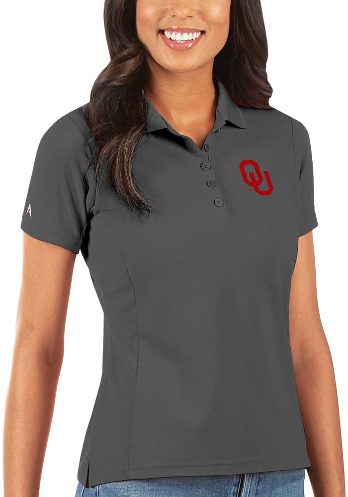 Antigua Oklahoma Sooners Womens Grey Legacy Pique Short Sleeve Polo Shirt