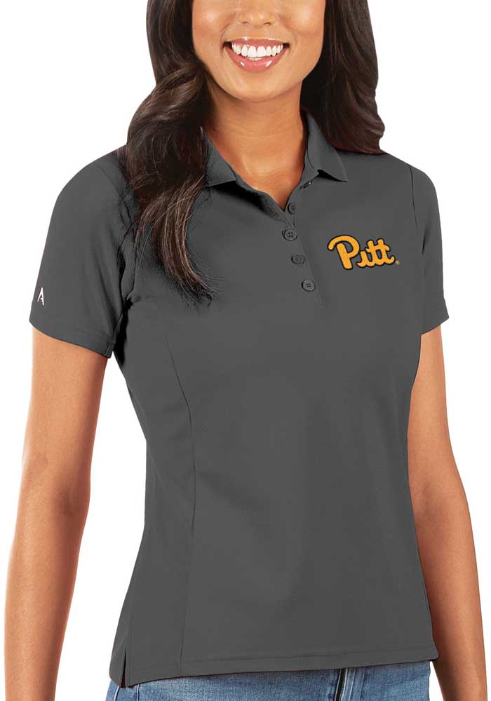Antigua Pitt Panthers Womens Grey Legacy Pique Short Sleeve Polo Shirt