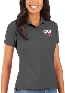 Antigua SMU Mustangs Womens Grey Legacy Pique Short Sleeve Polo Shirt