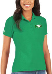 Antigua North Dakota Fighting Hawks Womens Green Legacy Pique Short Sleeve Polo Shirt