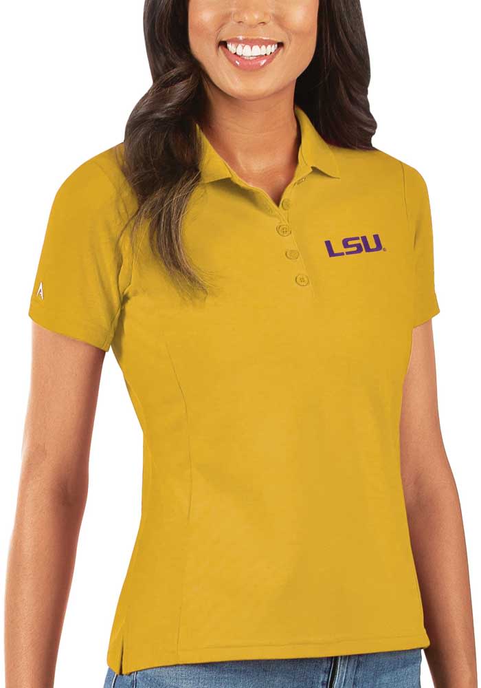 Antigua LSU Tigers Womens Gold Legacy Pique Short Sleeve Polo Shirt