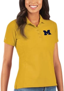 Antigua Michigan Wolverines Womens Gold Legacy Pique Short Sleeve Polo Shirt