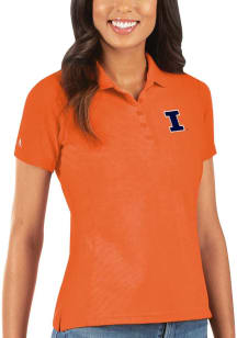 Womens Illinois Fighting Illini Orange Antigua Legacy Pique Short Sleeve Polo Shirt