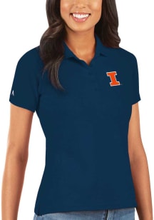Womens Illinois Fighting Illini Navy Blue Antigua Legacy Pique Short Sleeve Polo Shirt