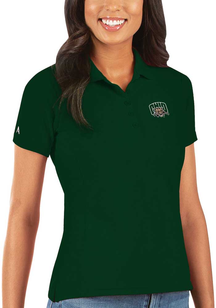 Antigua Ohio Bobcats Womens Green Legacy Pique Short Sleeve Polo Shirt