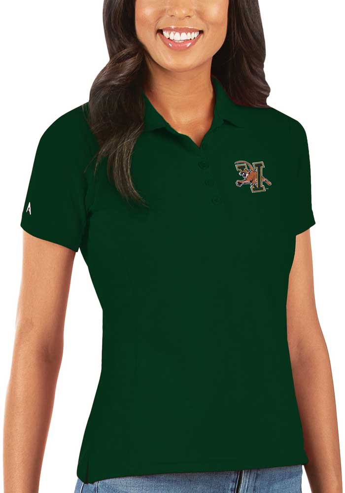 Antigua Vermont Catamounts Womens Green Legacy Pique Short Sleeve Polo Shirt