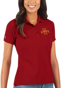 Antigua Iowa State Cyclones Womens Red Legacy Pique Short Sleeve Polo Shirt