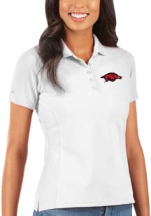 Antigua Arkansas Razorbacks Womens White Legacy Pique Short Sleeve Polo Shirt