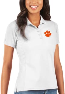 Antigua Clemson Tigers Womens White Legacy Pique Short Sleeve Polo Shirt