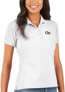 Antigua GA Tech Yellow Jackets Womens White Legacy Pique Short Sleeve Polo Shirt