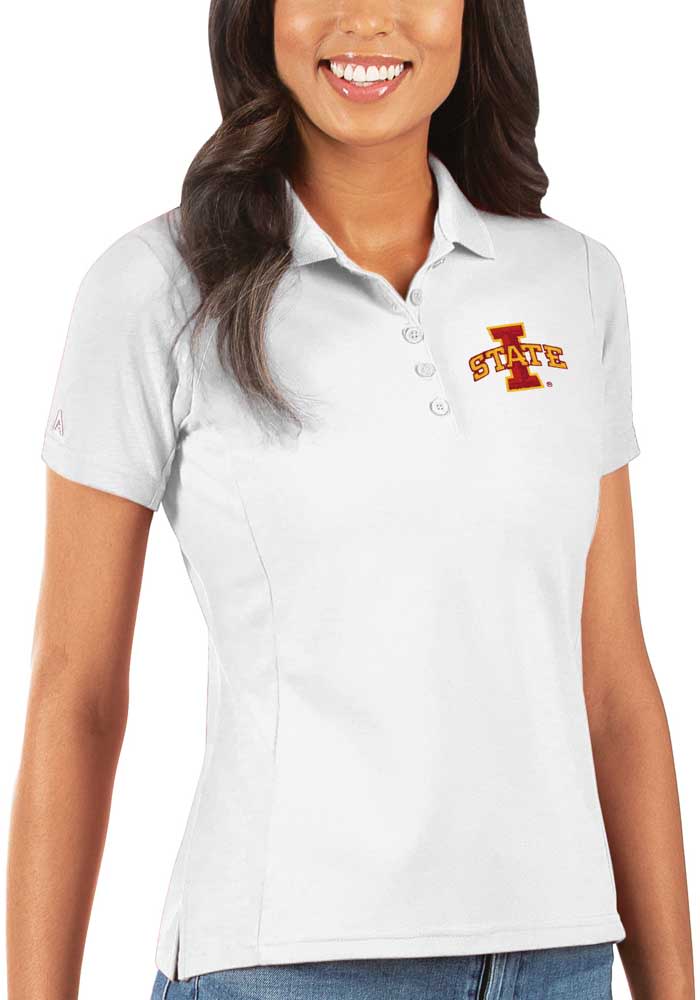 Antigua Iowa State Cyclones Womens White Legacy Pique Short Sleeve Polo Shirt