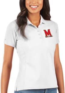 Antigua Maryland Terrapins Womens White Legacy Pique Short Sleeve Polo Shirt