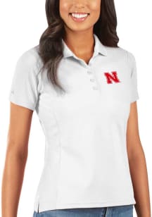 Antigua Nebraska Cornhuskers Womens White Legacy Pique Short Sleeve Polo Shirt