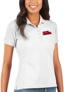 Antigua Ole Miss Rebels Womens White Legacy Pique Short Sleeve Polo Shirt
