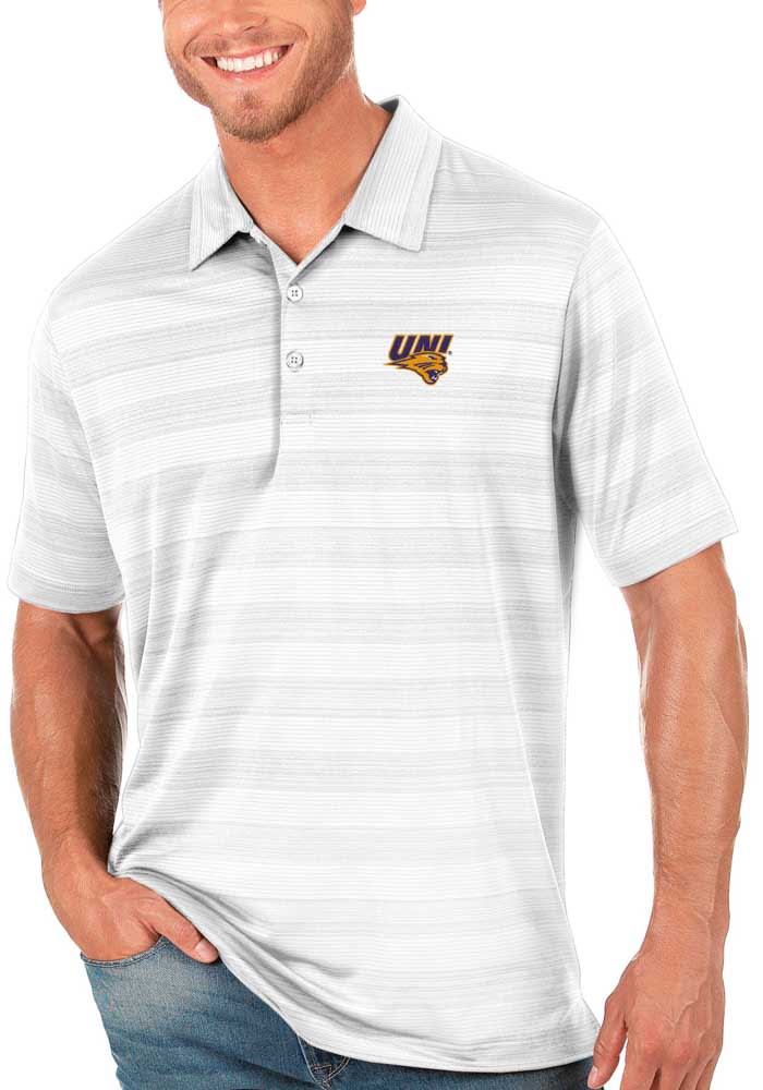 Antigua Northern Iowa Panthers Mens White Compass Short Sleeve Polo
