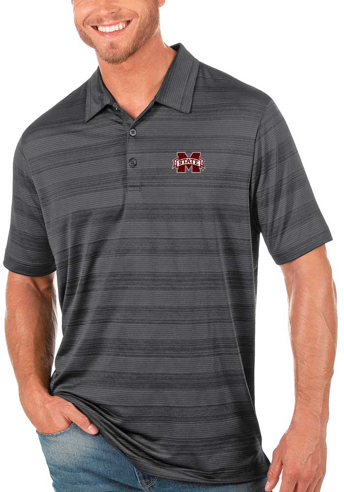Antigua Mississippi State Bulldogs Mens Grey Compass Short Sleeve Polo