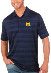 Mens Michigan Wolverines Navy Blue Antigua Compass Short Sleeve Polo Shirt