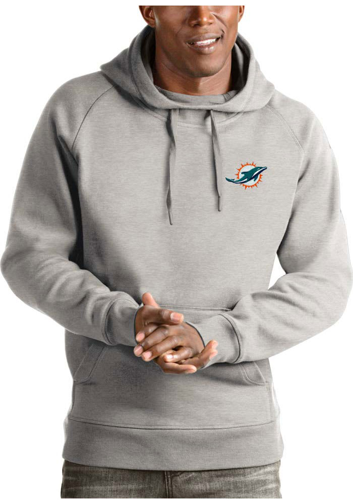 Antigua Miami Dolphins Grey Victory Long Sleeve Hoodie, Grey, 52% Cot / 48% Poly, Size M, Rally House