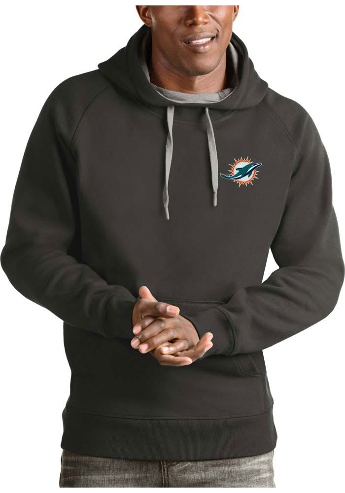 Antigua Miami Dolphins Mens Charcoal Victory Long Sleeve Hoodie