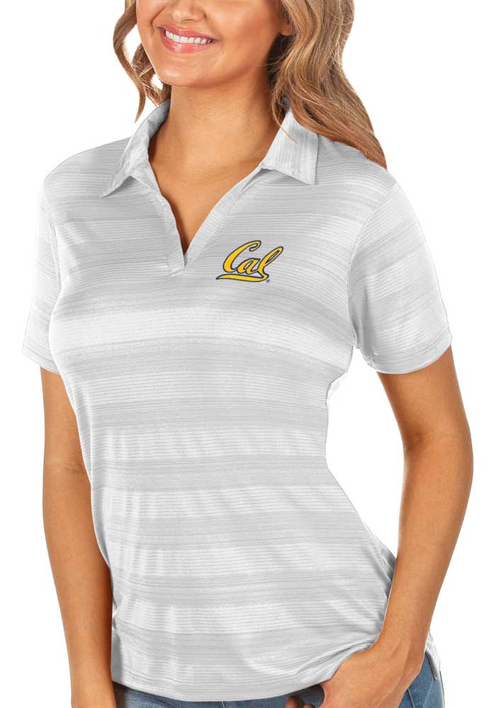 Antigua Cal Golden Bears Womens White Compass Short Sleeve Polo Shirt