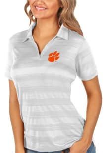 Antigua Clemson Tigers Womens White Compass Short Sleeve Polo Shirt